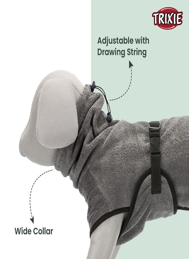 تريكسي روب استحمام تريكسي للكلاب، مصنوع من قماش تيري ناعم، سريع الجفاف وعالي الامتصاص، يحمي الكلب من البرد، طوق عريض قابل للتعديل برباط مطاطي، 60 سم، كبير، رمادي - Image 4